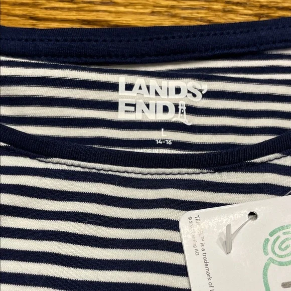 Lands' End Navy Blue and White Striped Long Sleeve Tee NWT - Picture 2 of 6